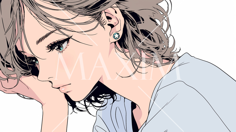 熟慮中の若い女性の横顔