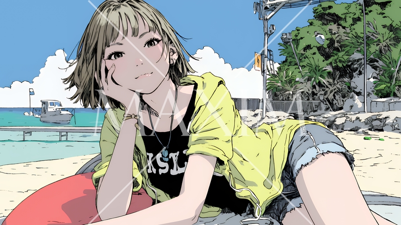 ビーチリゾートを旅行中の若い女性