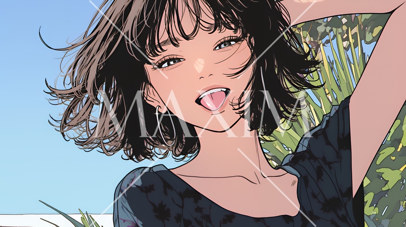 舌を出して陽気におどけている若い女性