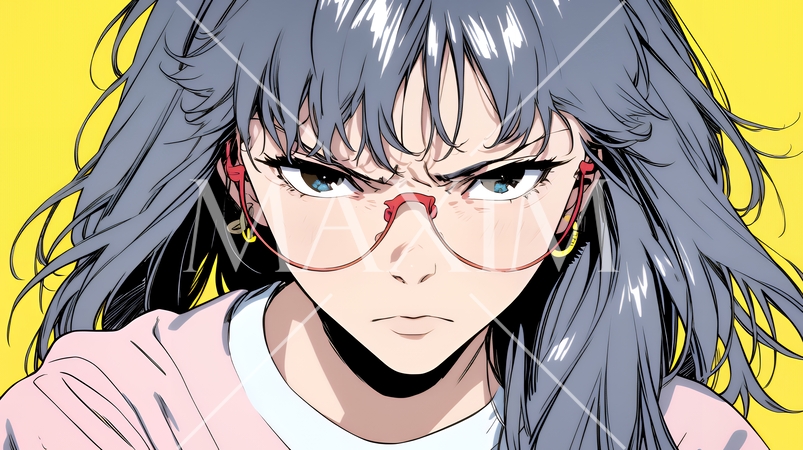 口と顔を歪めて嫌な感情を表している若い女性