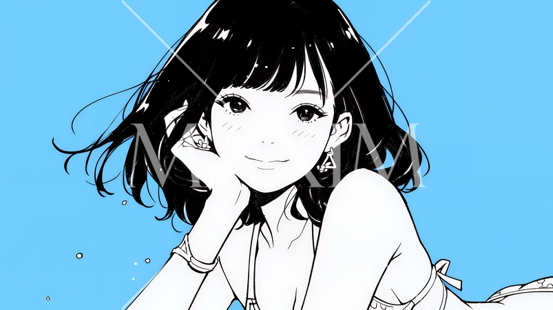 ビキニ姿の若い女性（シンプルな色使い）