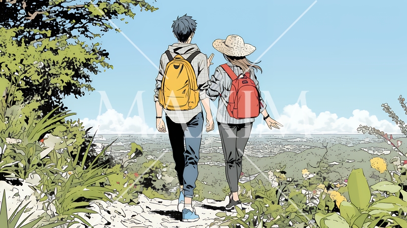 ハイキングを楽しんでいるカップル