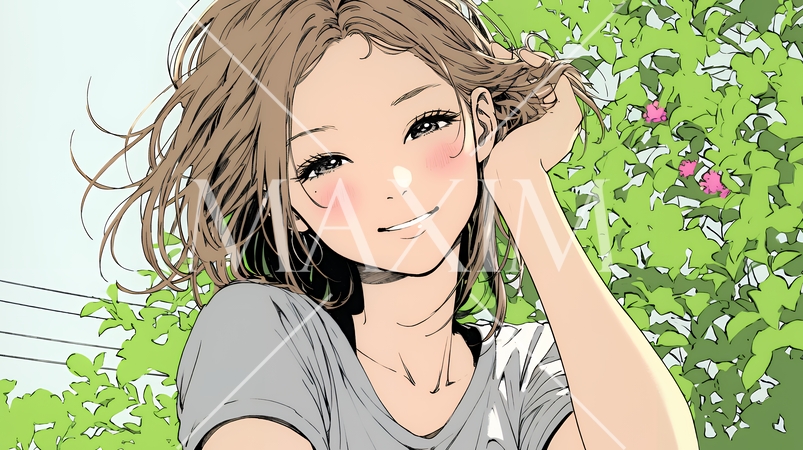 髪をかきあげている（なでている）若い女性