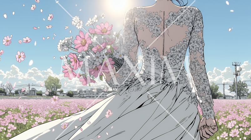 コスモスの園でのウェディング