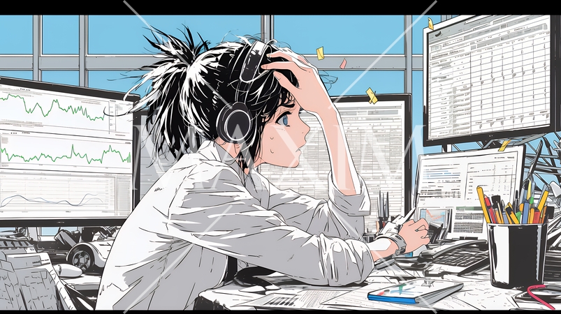 金融市場の急激な変動で頭を抱えている女性