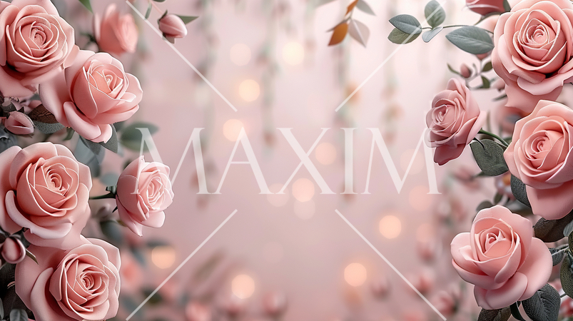 ピンク色のバラで作ったフレームのある精緻CG背景画像