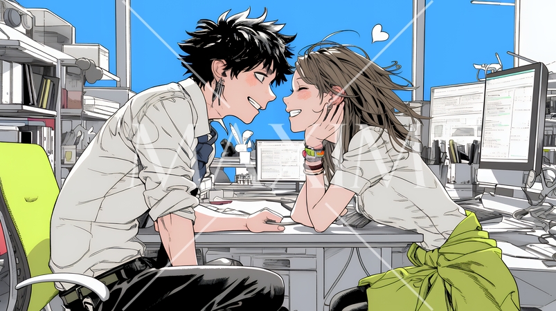 オフィスラブ（社内恋愛）をしている若いカップル