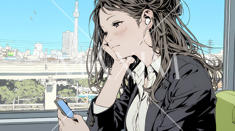 スマートフォンをいじくっている若いビジネスウーマン