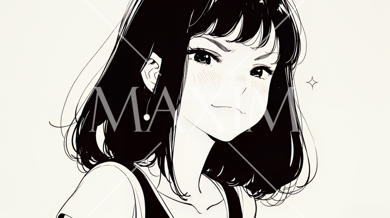 悪巧みをしている女性（シンプルな色使い）