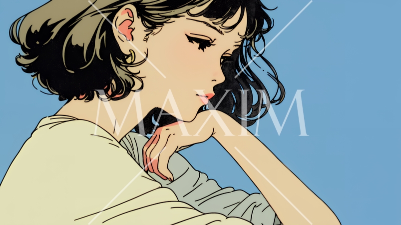 考え事をしている若い女性