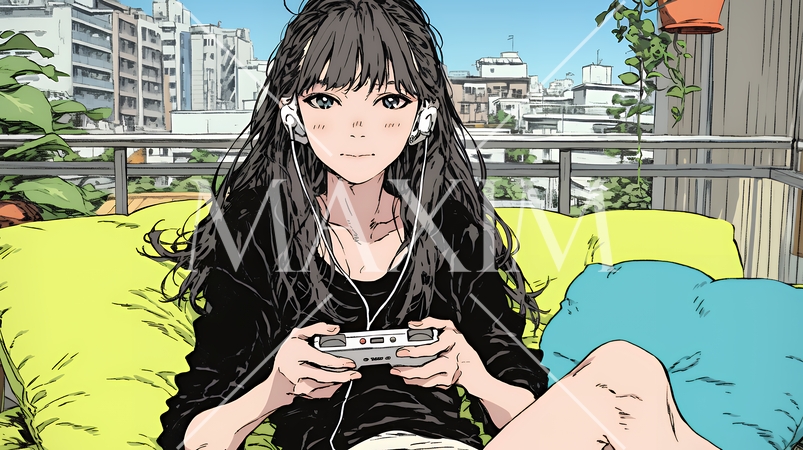 ビデオゲームで遊んでいる若い女性