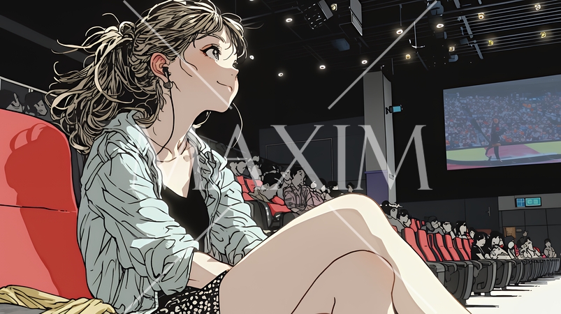 映画や演劇を鑑賞している若い女性