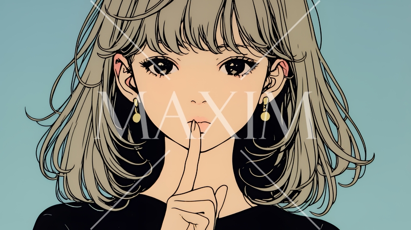 指を唇に当てて「シーShh」というジェスチャーをしている女性