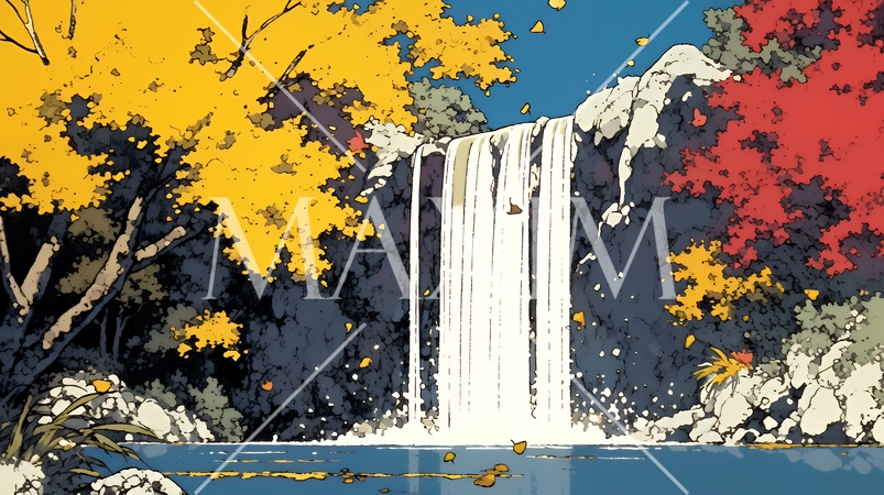 滝のある渓谷の紅葉