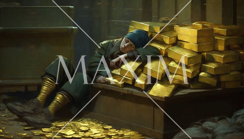 盗人の昼寝：盗んだお宝を抱きながら昼寝をしている盗人（差替）