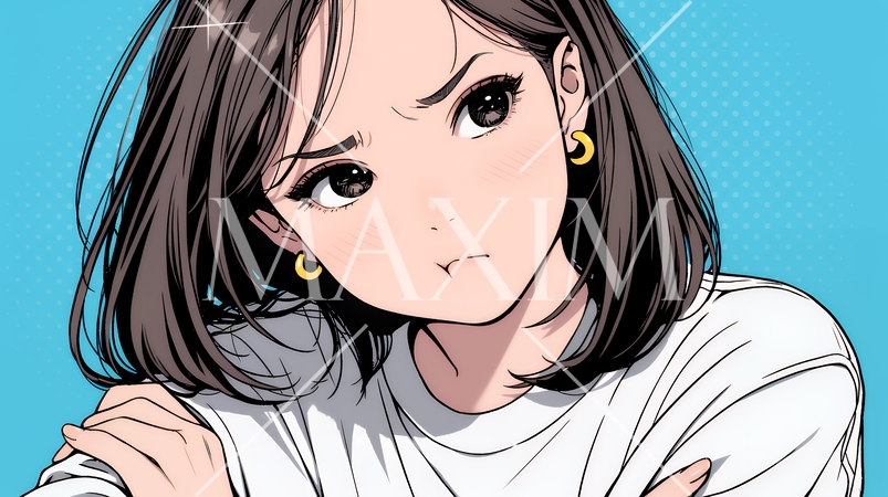 「ふん！」という表情でそっぽを向いている若い女性