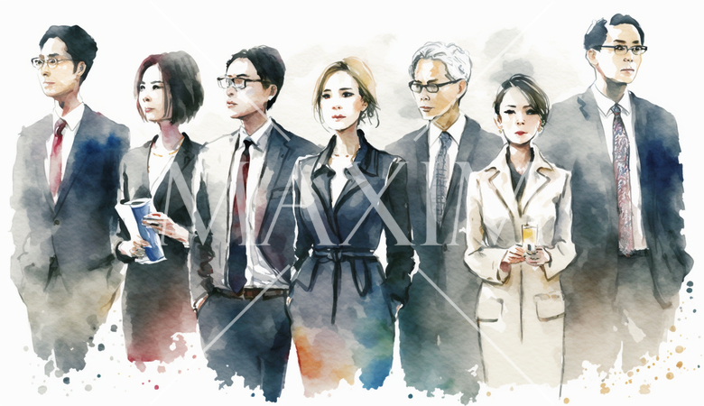 コーポレート・ガバナンス：会社の社員が自信を持って前を見据えて歩いていることで表現