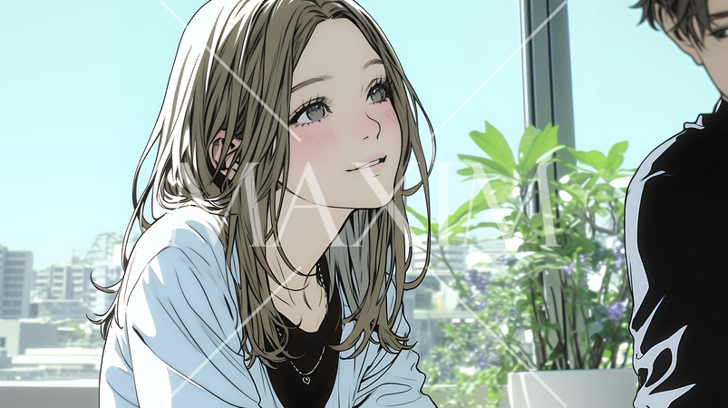 会議で発表している男性に魅了され、新しい恋の予感を抱いた若い女性