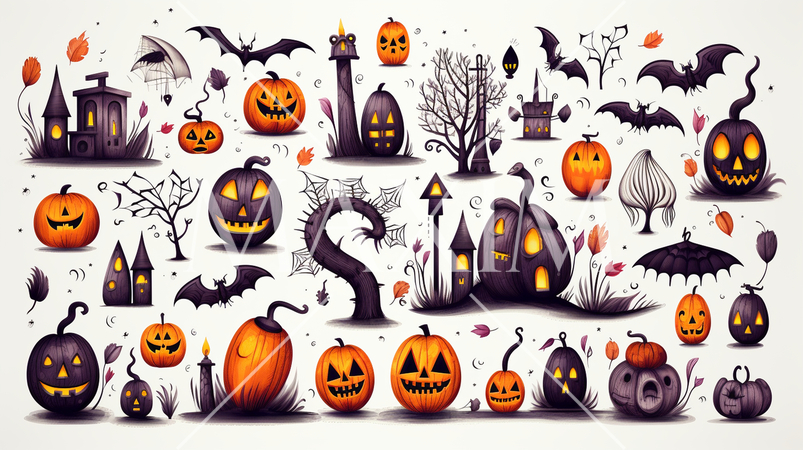 ハロウィンの手書き風アイコンのリファレンスシート