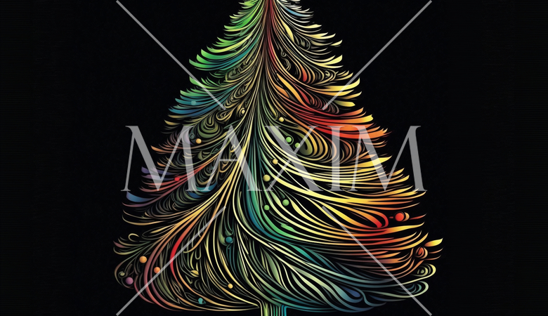 ネオンカラーのクリスマスツリーのラインアート