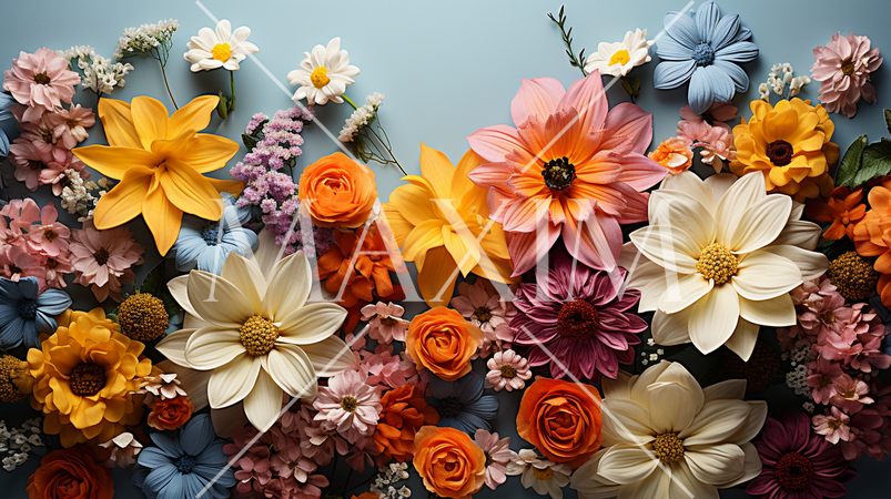 画面いっぱいに色形の違う花のアクセサリーデザインがある：精緻CG