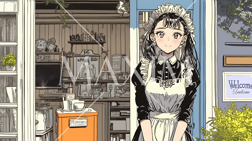 メード姿の若い女性