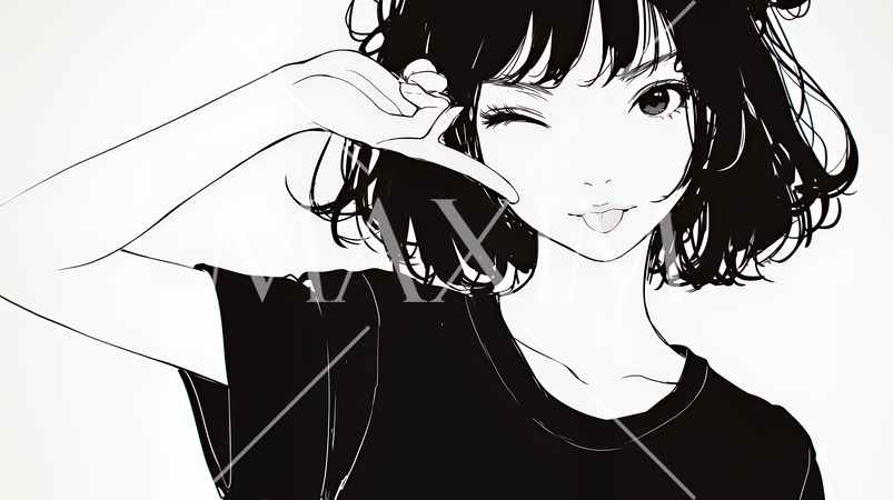 舌を出して陽気におどけている若い女性（シンプルな色使い）