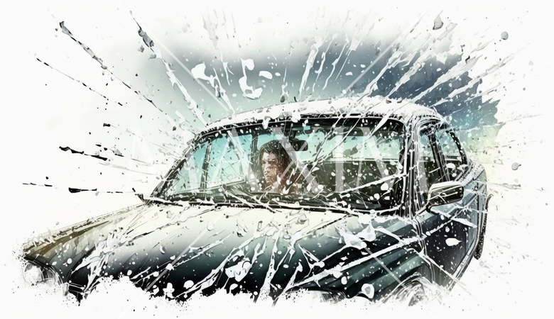 スリップで対向車と衝突をしてフロントガラスにひびが入った