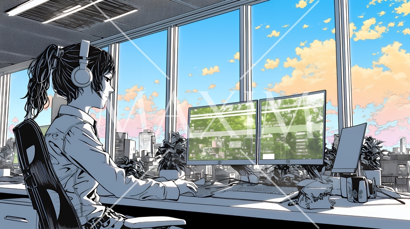 近代的なコールセンターのオフィスで働く女性オペレーター