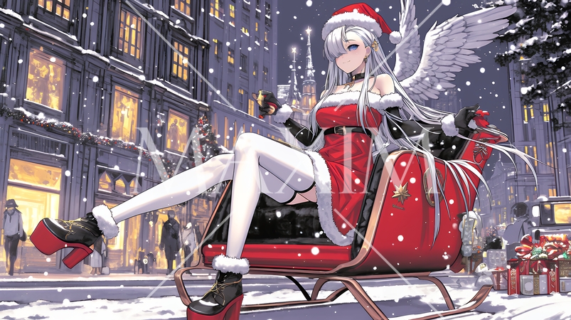 若い女性のサンタクロースが暴走している