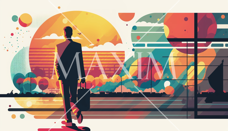 出張のため飛行場に行るビジネスマン