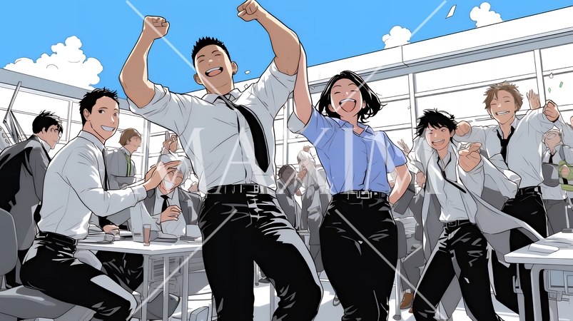 仕事が成功して喜びいっぱいのビジネスパーソン