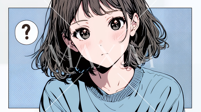 クエスチョンマークのある場面：疑問を感じて頭の中にクエスチョンマークが生まれている若い女性