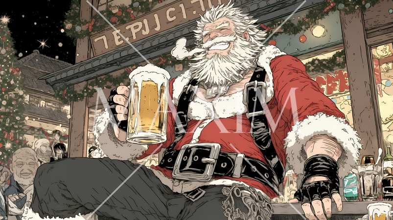 豪快にビールを飲んでいるサンタクロース