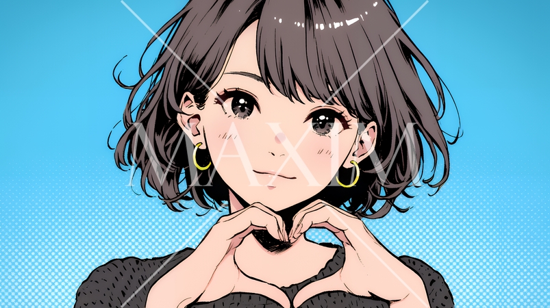 手指でハートサインを作っている若い女性