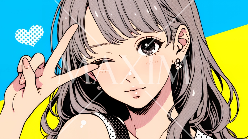 アイドルのように顔の横でピース＋ウィンクしている若い女性