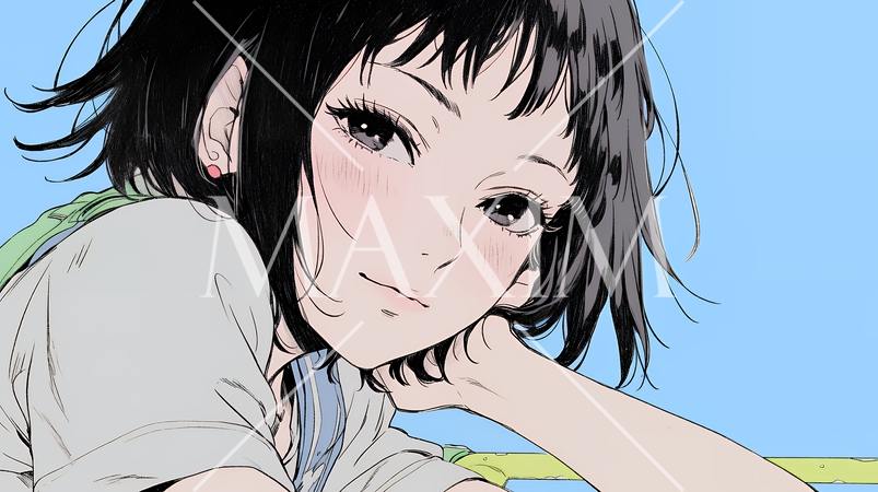 悲しげな目で微笑む（Smiling with sad eyes）若い女性