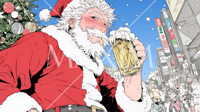 豪快にビールを飲んでいるサンタクロース