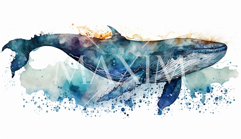 くじらの白背景の水彩画