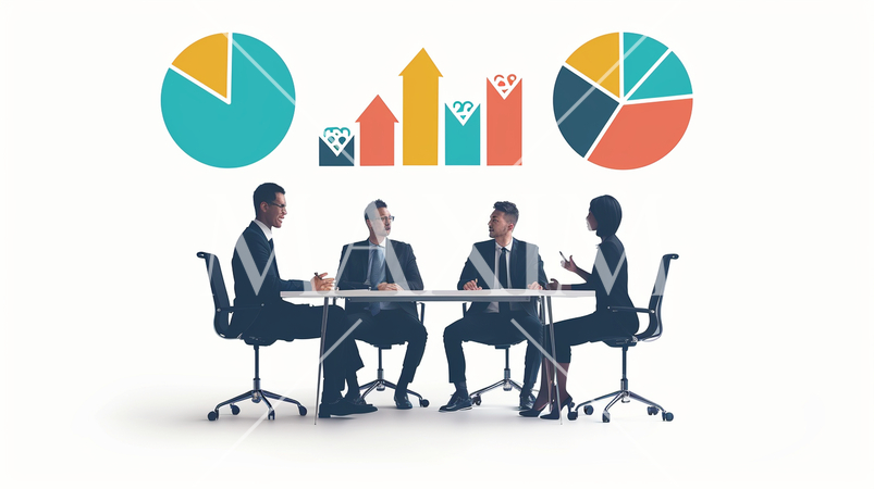 ビジネス戦略会議：競合分析、市場戦略の議論。