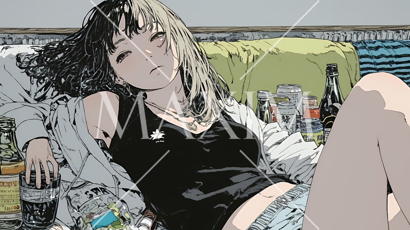 家で一人で酒を飲んで酔いつぶれた女性