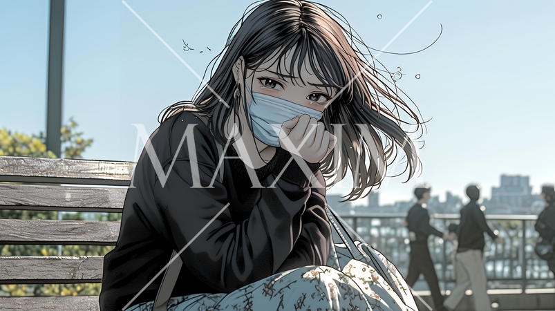 咳き込んでいる体調の悪そうな若い女性