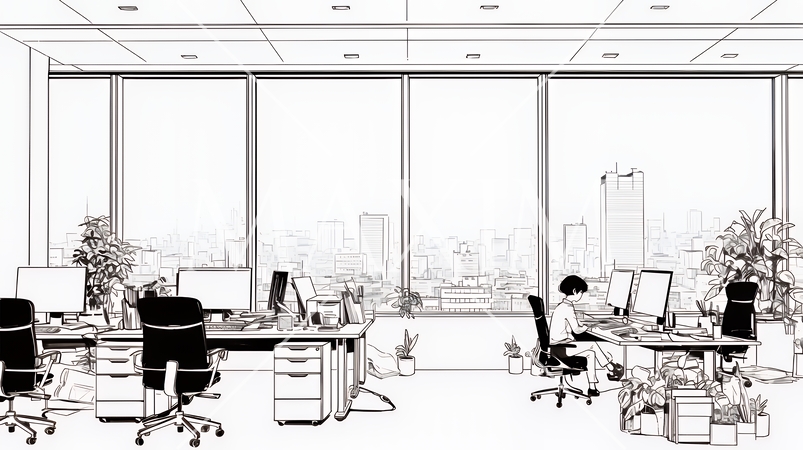 近代的なオフィス空間（シンプルな色使い）