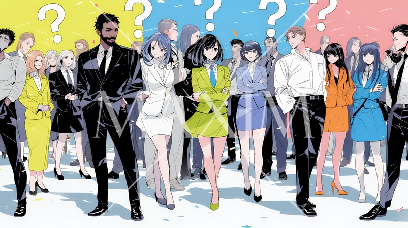 数人のビジネスパーソンが腕組みをして疑問を抱いた顔をしている