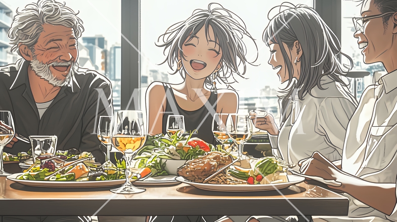 ちょっと高級なレストランで顧客とパワーランチをしているビジネスウーマン