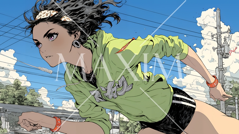 全力疾走している若い女性