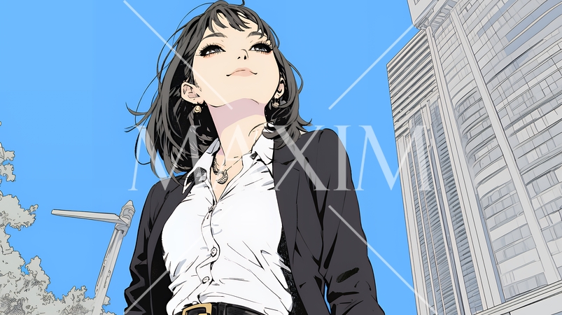 自信満々に晴天の都会の街を歩いているビジネスウーマン