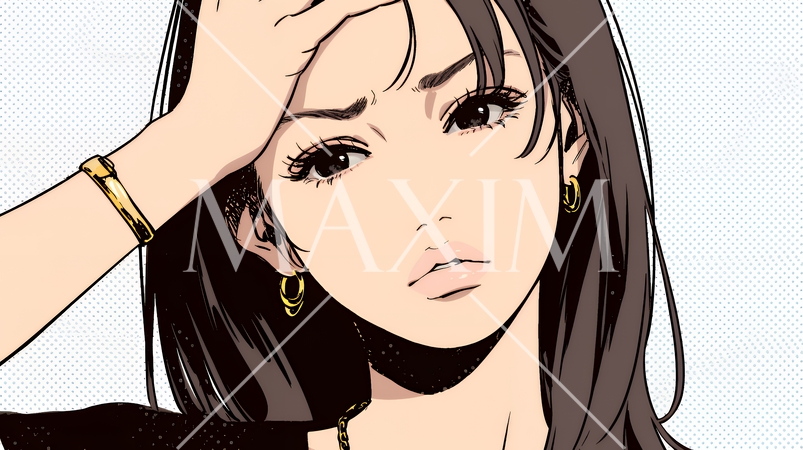 疑問や心配事、不快感、不満などを感じを感じて眉を潜めている若い女性