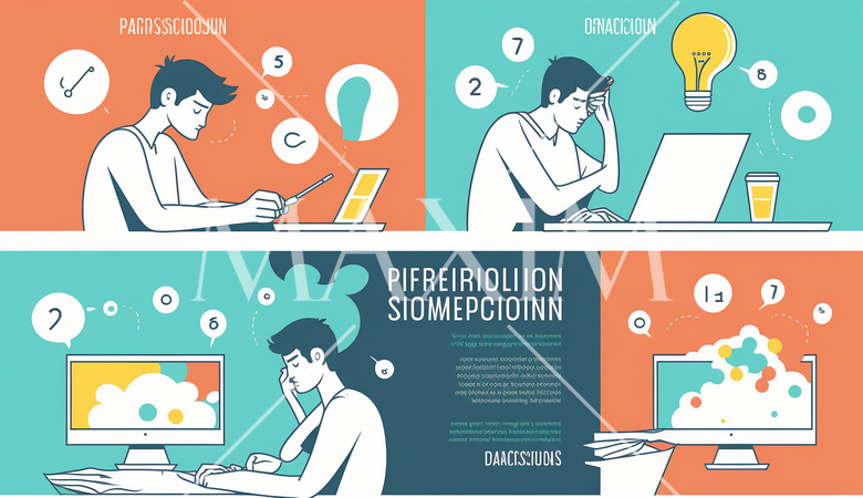 仕事の問題解決：問題解決のシーン、アイデアを出すプロセス。