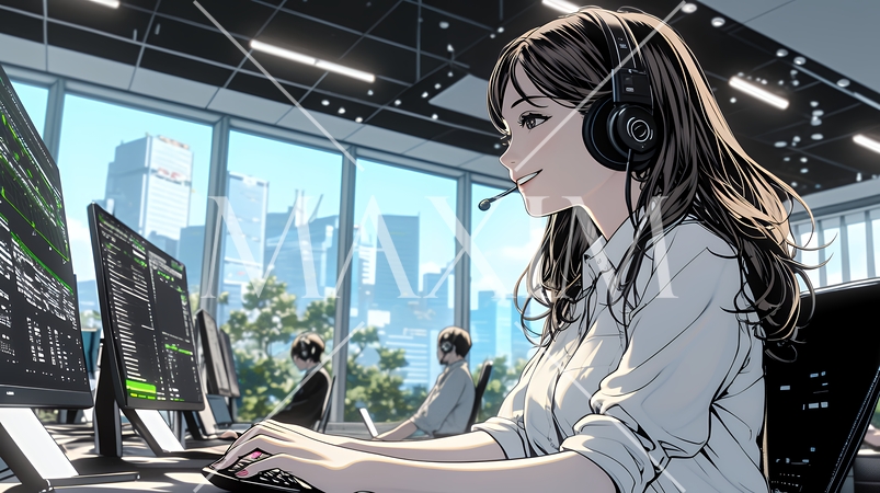 近代的なコールセンターのオフィスで働く女性オペレーター